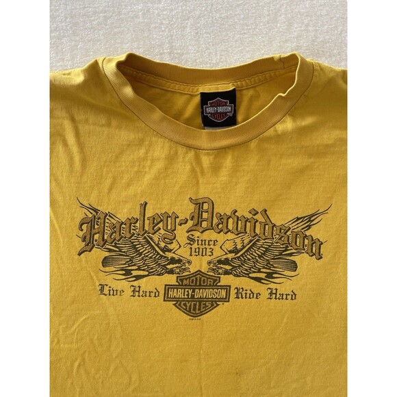 Harley Davidson Yellow Muscle Tank Live Hard Ride Hard Eagle 2XL Has Paint Marks - Picture 8 of 8